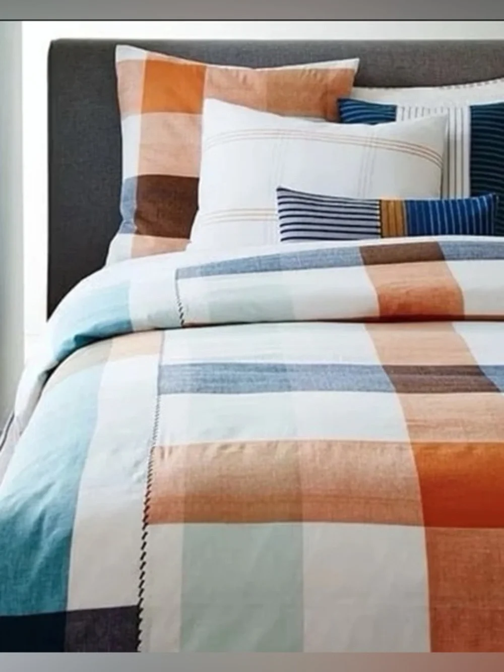 New west Elm Steven Alan Plaid F/Q Duvet Cover, Blue/Orange